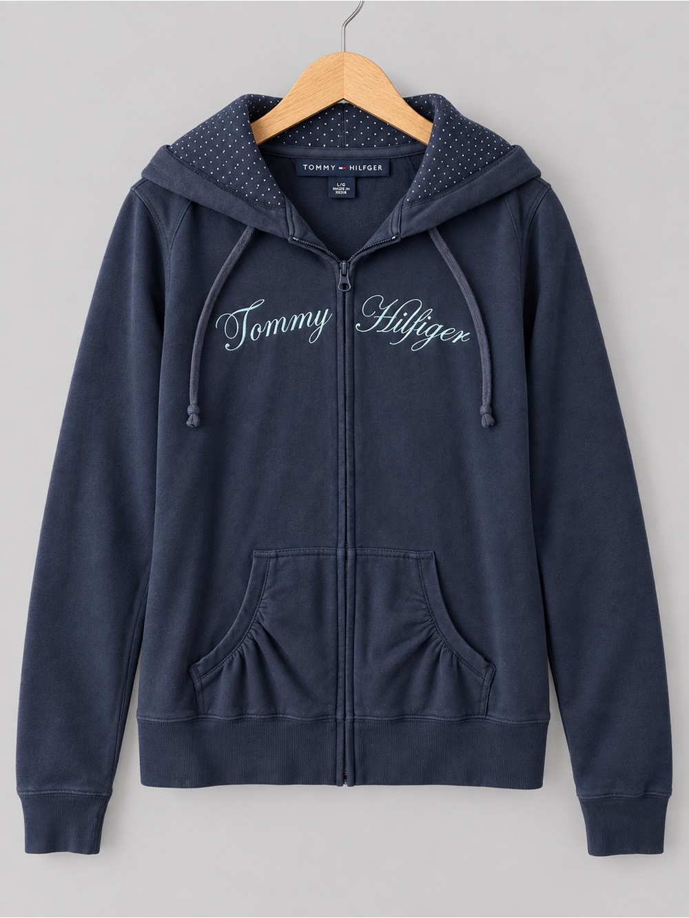Tommy Hilfiger Script Logo Polka-Dot Hood Zip-Up Fleece